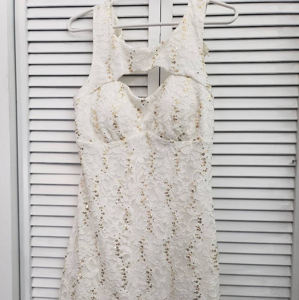 White lace with gold sparkle dress